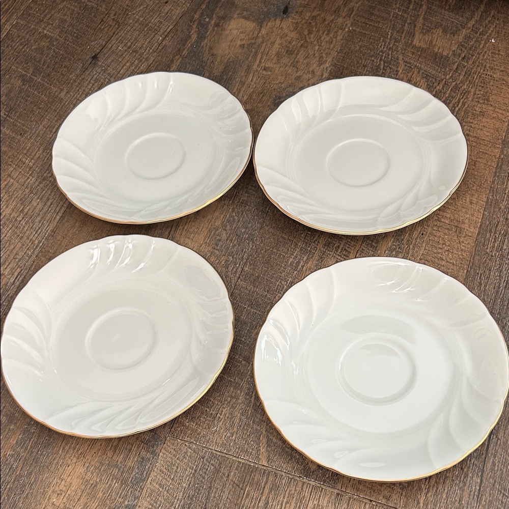 Mikasa Wedding‎ Band Gold Swril Saucer L9709 fine china Set of 4